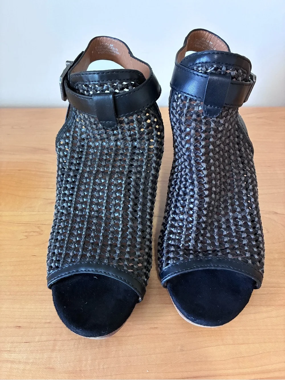 Bear Traps Rekita Shoes Sling Back Open Toe Woven Upper Block Heel Black Size 9